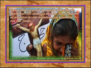 Danos Señor la gracia de seguirte día a día, sin 
desfallecer, con la alegría de saber que el seguirte 
es encontrar la vida verdadera, que solamente Tú 
nos das. Amén 
Cristianos de Irak 
 