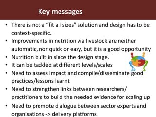 Harnessing the potential of livestock to improve nutrition of vulnerable populations: Technical guidance for program planning