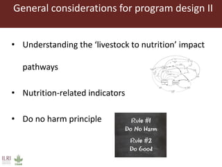 Harnessing the potential of livestock to improve nutrition of vulnerable populations: Technical guidance for program planning