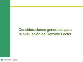 Consideraciones generales para
la evaluación de Dominio Lector




                                  1
 