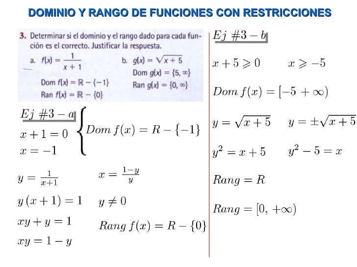 Dominio y rango de funciones con restricciones