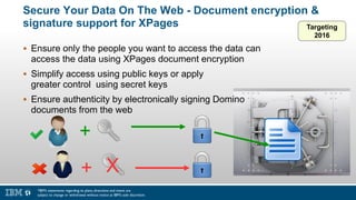 Secure Your Data On The Web - Document encryption &
signature support for XPages
 Ensure only the people you want to acce...