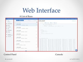 Web Interface
6/16/2015LondonR 10
Control Panel
A List of Runs
Console
 