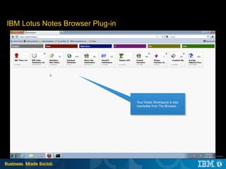 IBM Lotus Notes Browser Plug-in




                                  Your Notes Workspace is also
                                  reachable from The Browser.




                                                                 25 |   © 2012 IBM Corporation
 