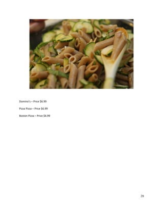 Domino’s – Price $6.99
Pizza Pizza – Price $6.99
Boston Pizza – Price $6.99
28
 