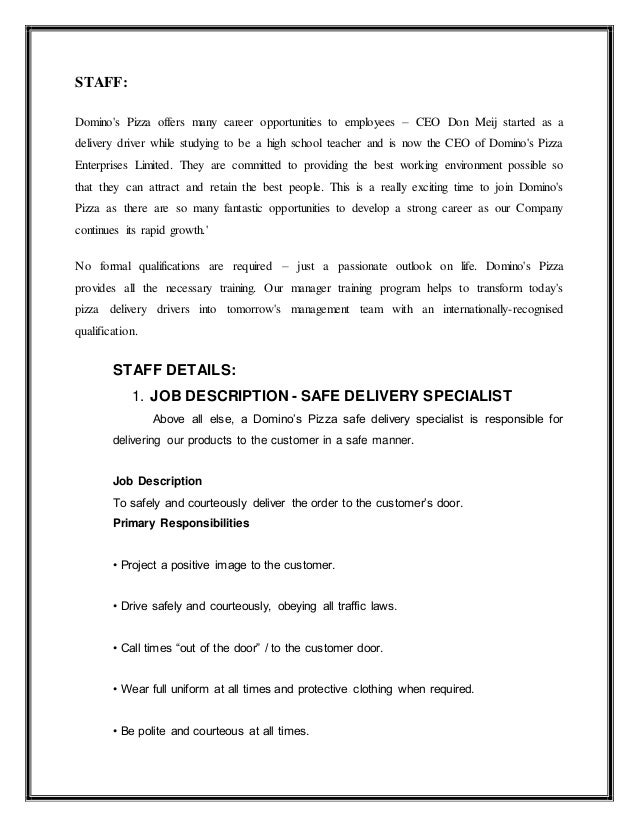 pizza job description
