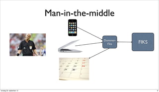 Man-in-the-middle

                                         Dommer-
                                           Fiks    FIKS




torsdag 20. september 12                                  8
 