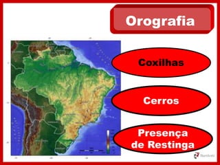 Orografia
Coxilhas
Cerros
Presença
de Restinga
 