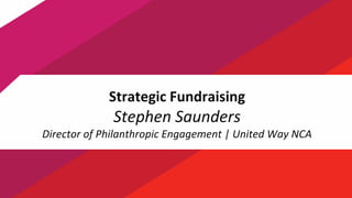 1
Strategic Fundraising
Stephen Saunders
Director of Philanthropic Engagement | United Way NCA
 