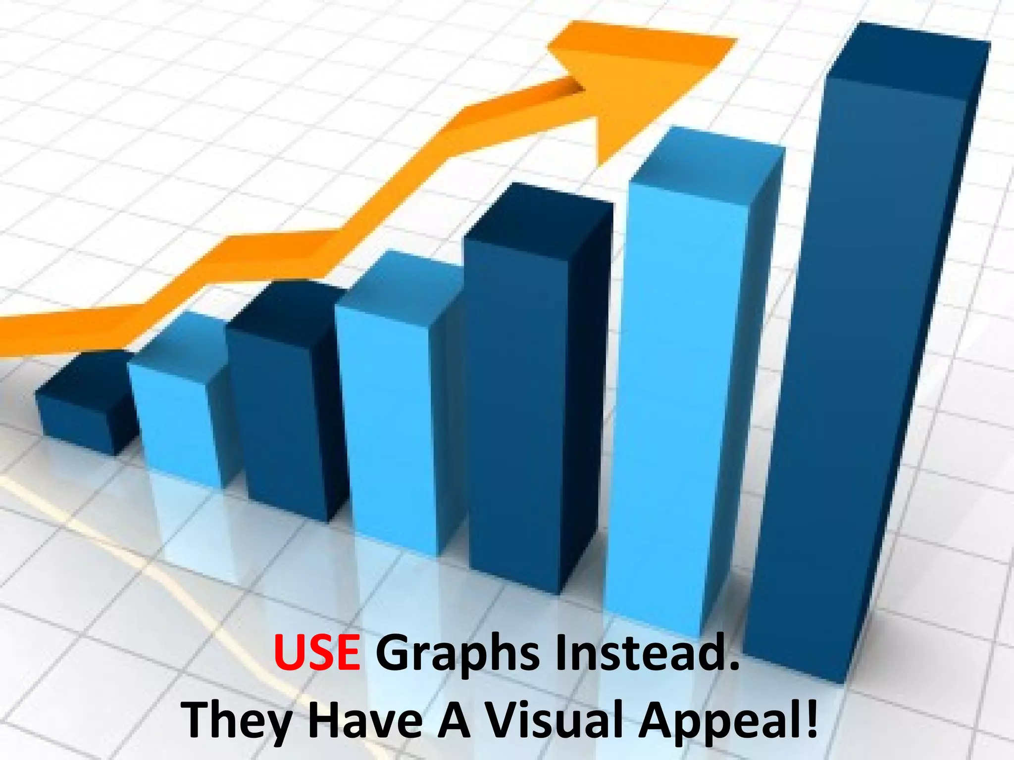 USE Graphs Instead.
They Have A Visual Appeal!