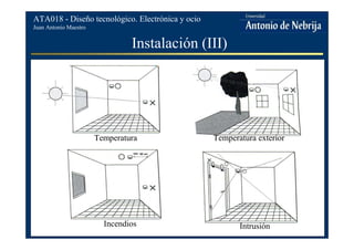 Juan Antonio Maestro
ATA018 - Diseño tecnológico. Electrónica y ocio
Instalación (III)
Temperatura Temperatura exterior
Incendios Intrusión
 