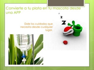 Convierte a tu plata en tu mascota desde
una APP


         Dale los cuidados que
       necesita desde cualquier
        ...