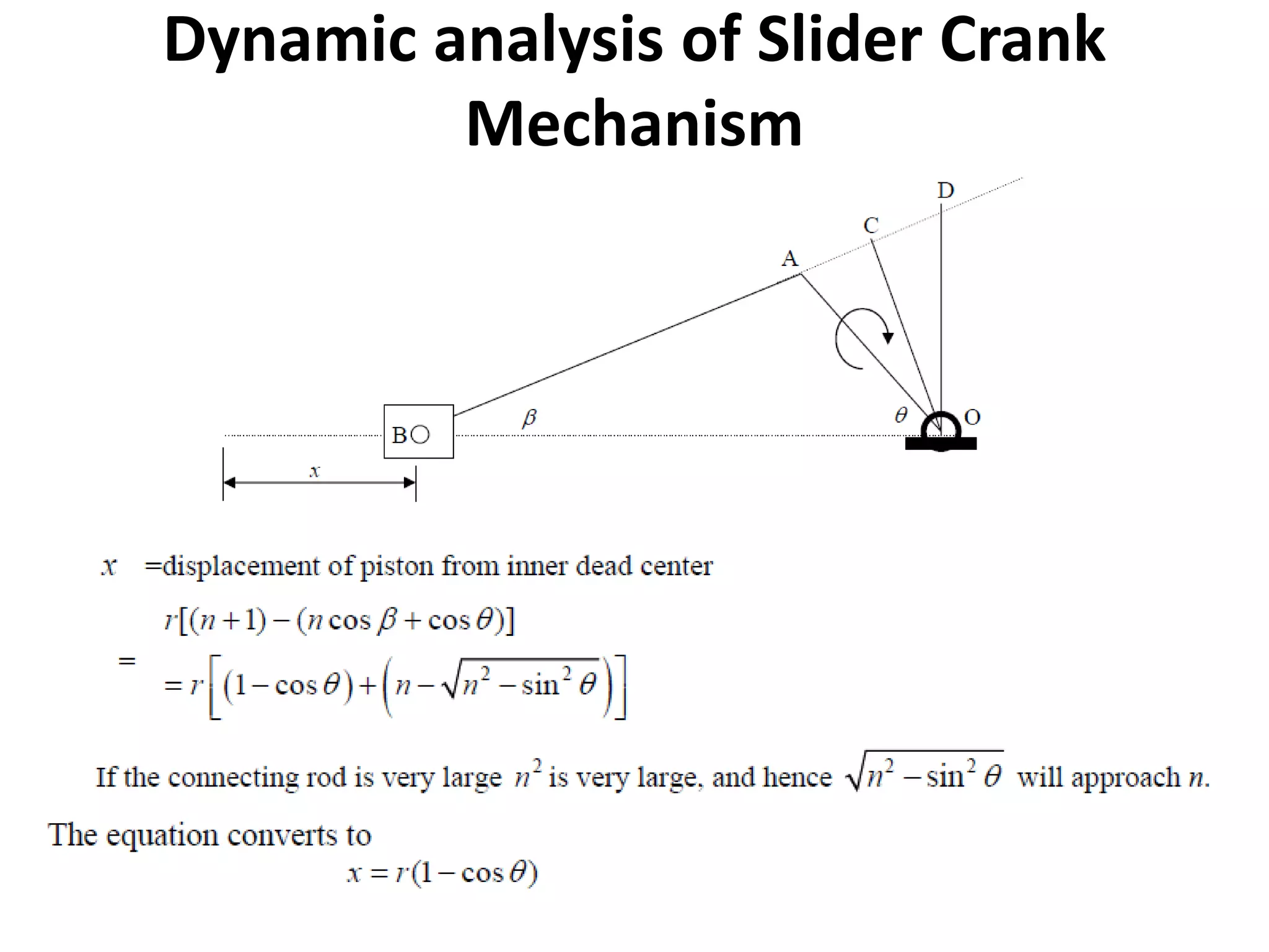 Dynamic analysis of Slider Crank
Mechanism
 