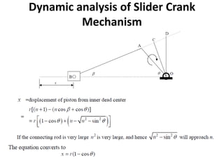 Dynamic analysis of Slider Crank
Mechanism
 