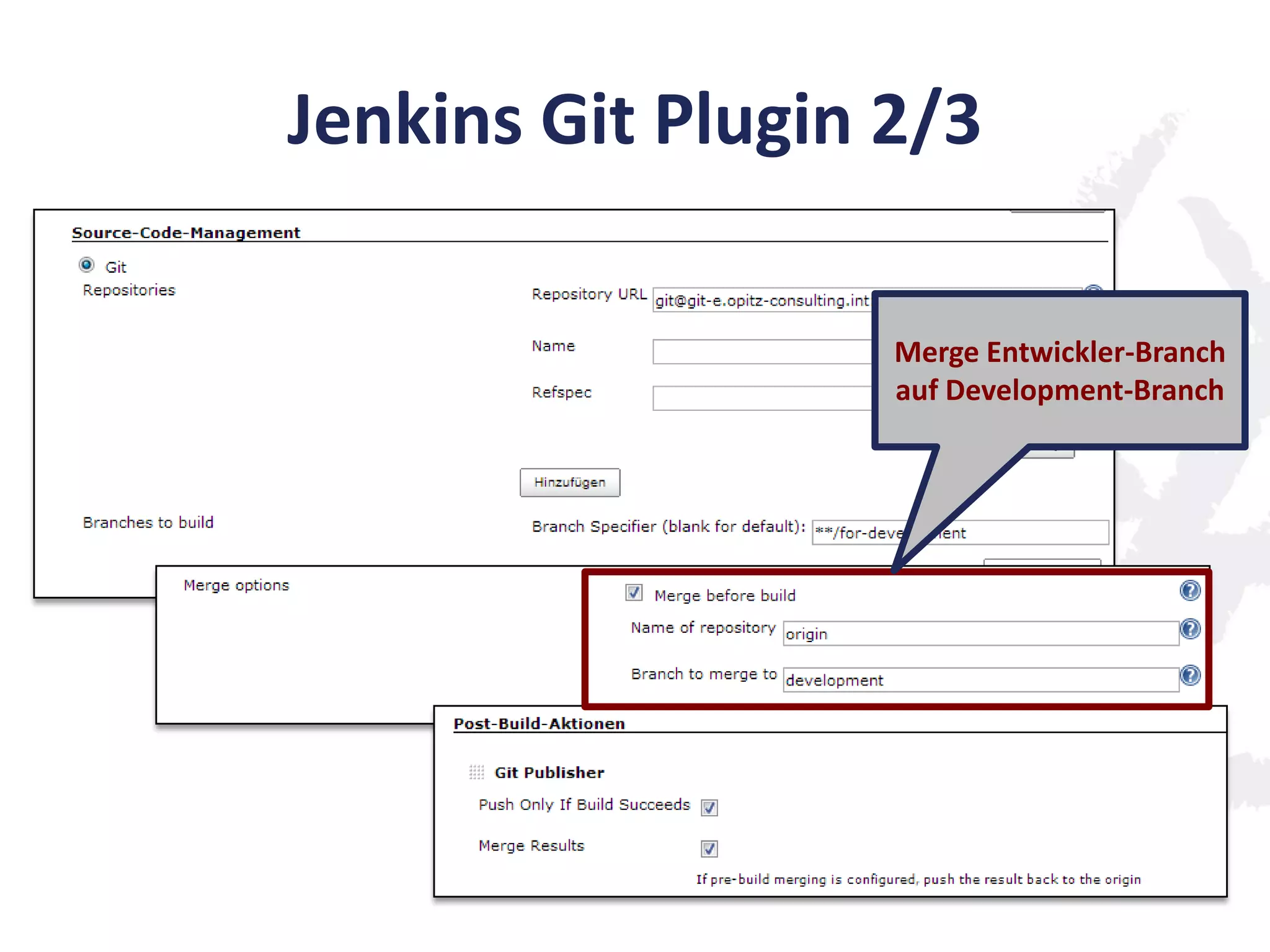Jenkins Git Plugin 2/3
Merge Entwickler-Branch
auf Development-Branch
 