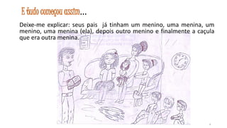 E tudo começou assim...
Deixe-me explicar: seus pais já tinham um menino, uma menina, um
menino, uma menina (ela), depois outro menino e finalmente a caçula
que era outra menina.

4

 