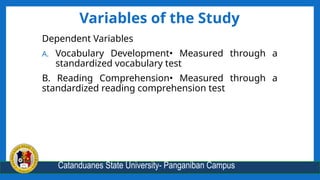 Comprehension Level Variable Enhancing Vocabulary and Reading Comprehension through Generative AI in ...