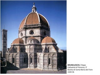 BRUNELLESCHI, Filippo
Cathedral of Florence, IT
Basilica di Santa Maria del Fiore
1420-36
 