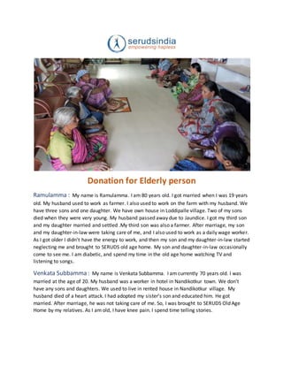 Donation for Elderly person | Ramulamma | M Venkata Subbamma | E Balamm