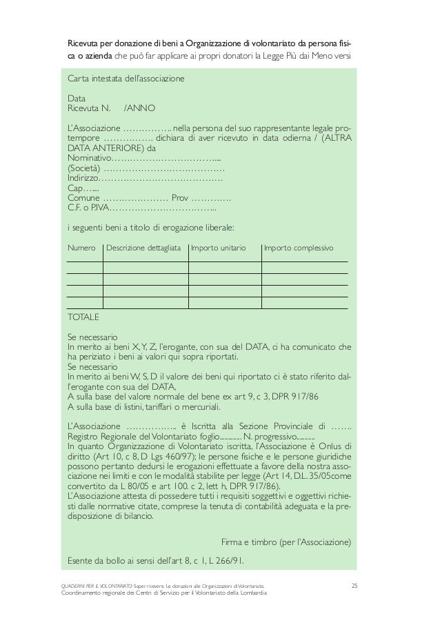 Donazioni alle odv Donazione di beni