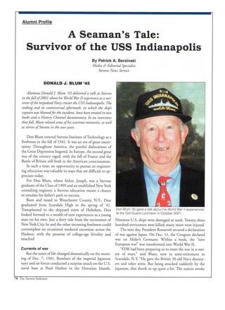 Donald J. Blum '45: A Seaman's Tale: Survivor of the USS Indianapolis