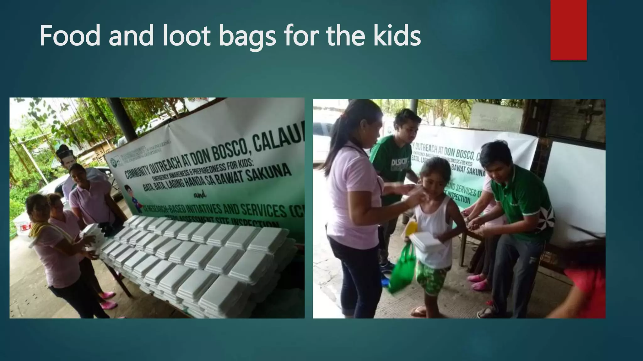 Food and loot bags for the kids