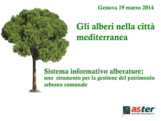 Genova 19 marzo 2014
Gli alberi nella città
mediterranea
uno strumento per la gestione del patrimonio
arboreo comunale
Sistema informativo alberature:
 