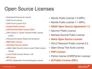 Open Source Licenses
    • Educational Community License                      • Mozilla Public License 1.0 (MPL)
    • Eif...