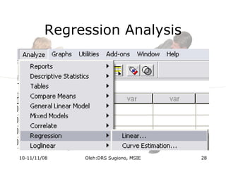 Regression Analysis
10-11/11/08 28Oleh:DRS Sugiono, MSIE
 