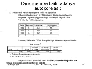 Cara memperbaiki adanya
autokorelasi:
10-11/11/08 52Oleh:DRS Sugiono, MSIE
 
