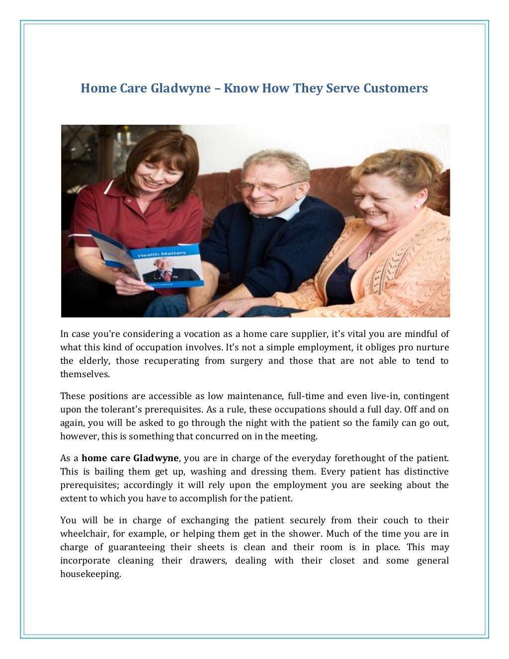 Home Care Gladwyne Know How They Serve Customers