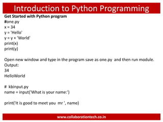 Introduction to Python Basics Programming | PPT