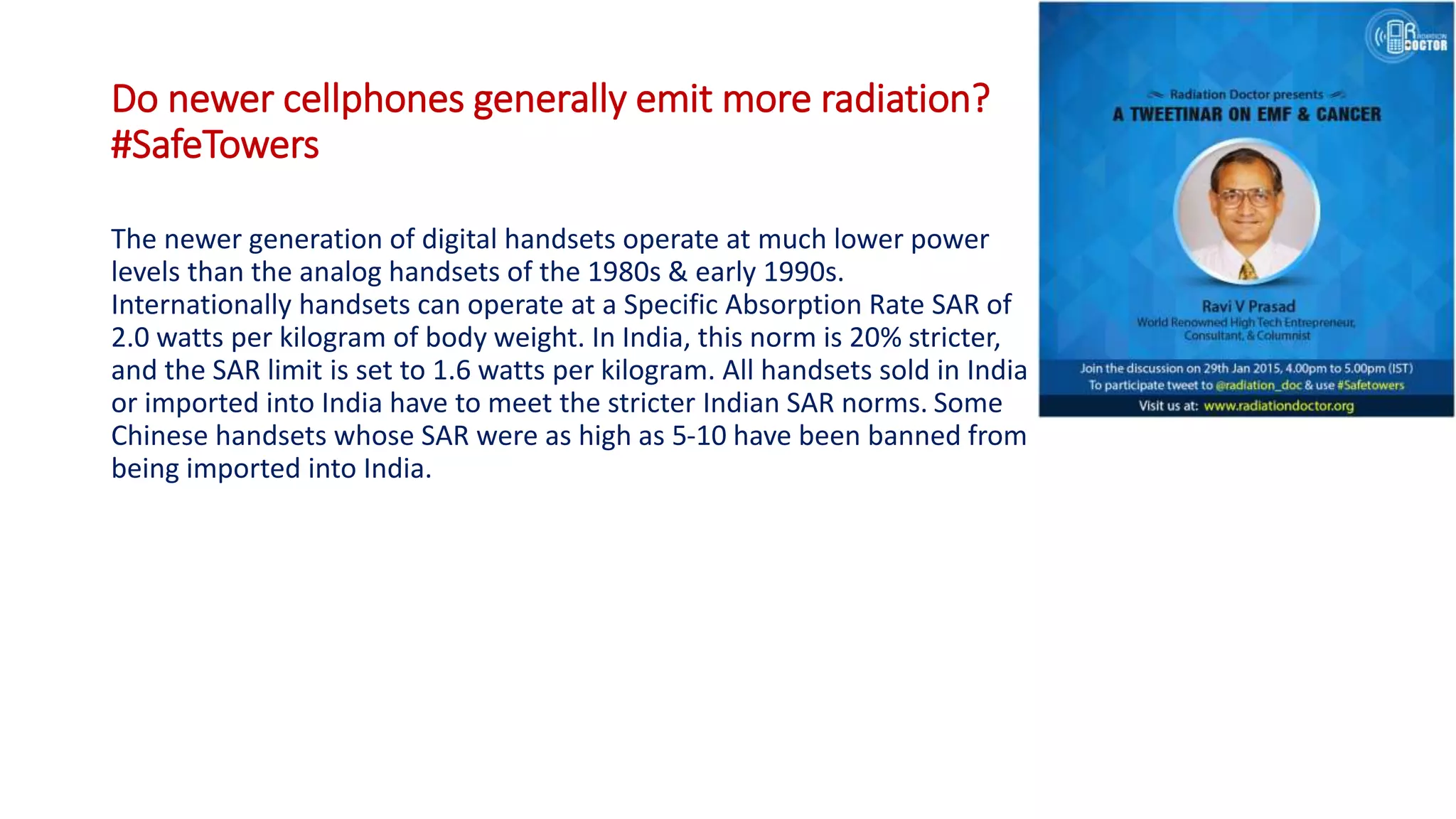 Do newer cellphones generally emit more radiation safe towers PPT