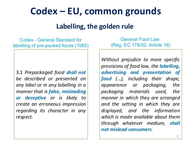 The relationship between codex standards and European, national Food