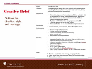 New Year, New Donors




Creative Brief
 Outlines the
 direction, style
 and message
 