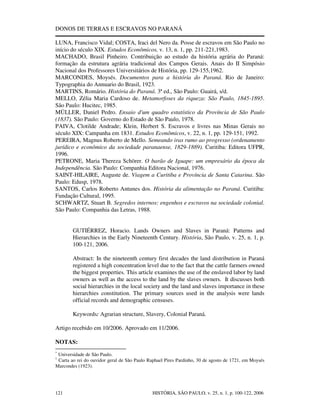 Donos De Terras E Escravos No Paraná