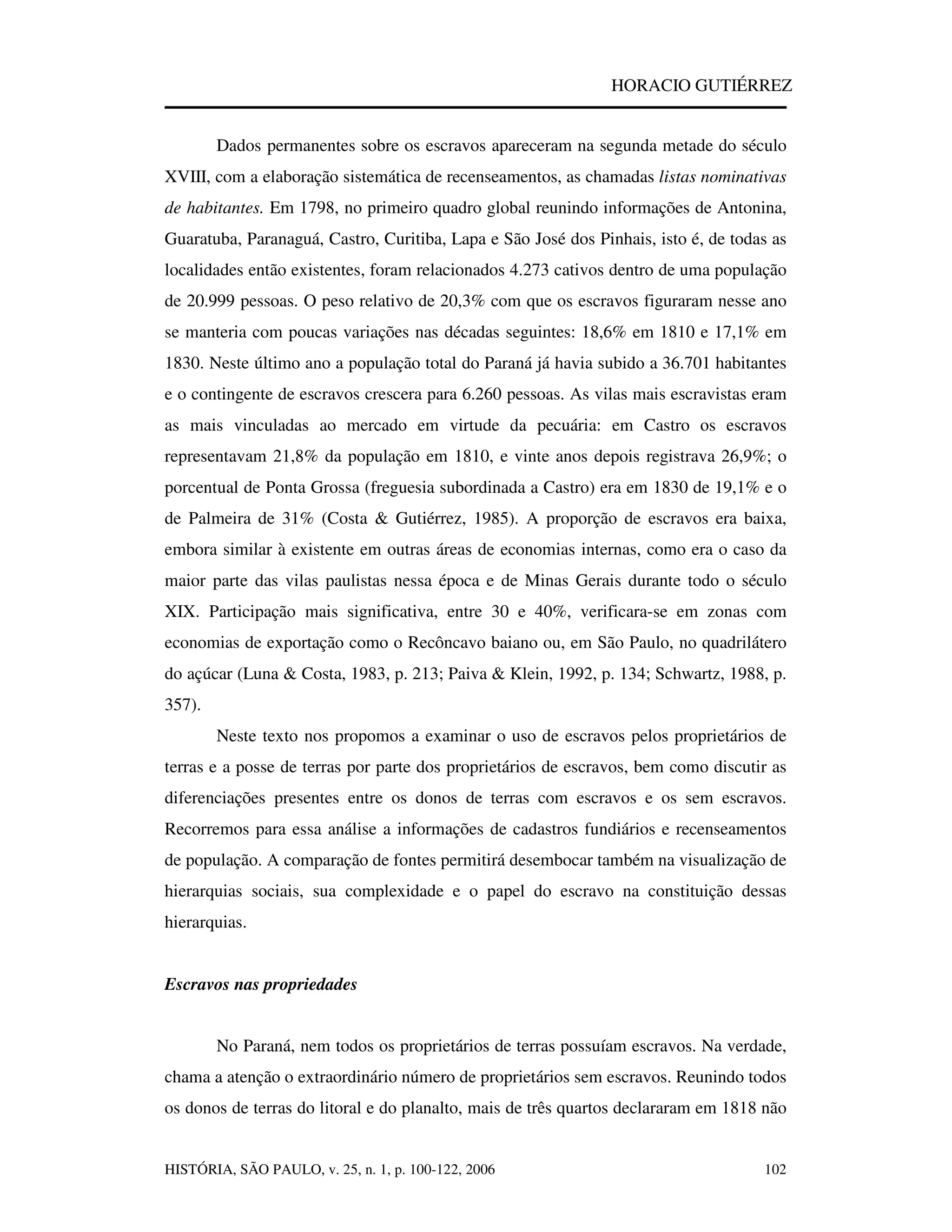 Donos De Terras E Escravos No Paraná