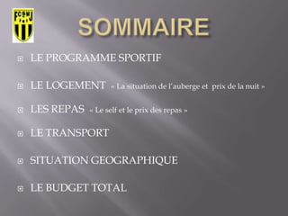 SOMMAIRELE PROGRAMME SPORTIF