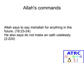Allah's commands

Allah says to say inshallah for anything in the
future. (18:23-24)
He also says do not make an oath uselessly.
(2:224)

 