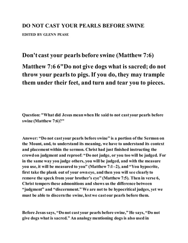 Do not cast your pearls before swine PDF