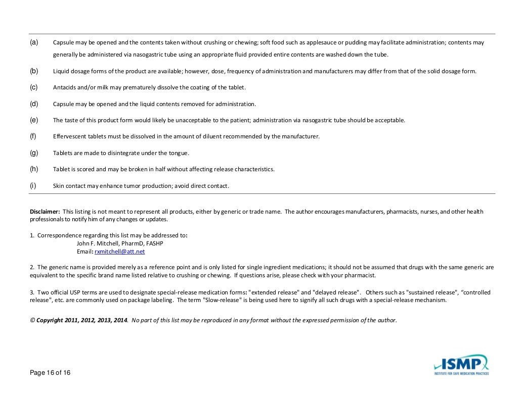 Medication that should not be crushed