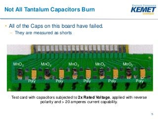 Not All Tantalum Capacitors Burn
• All of the Caps on this board have failed.
– They are measured as shorts
MnO2 MnO2 MnO2...