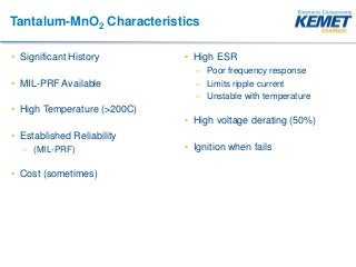 Tantalum-MnO2 Characteristics
• Significant History
• MIL-PRF Available
• High Temperature (>200C)
• Established Reliabili...