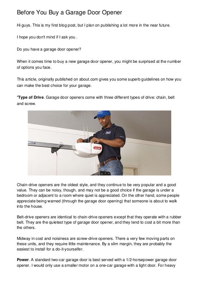 Before You Buy a Garage Door Opener