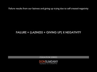 Failure results from our laziness and giving up trying due to self created negativity
 