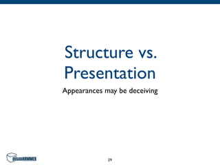 Structure vs.
Presentation
Appearances may be deceiving




             29
 