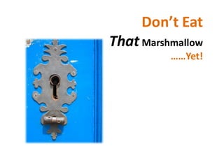 Don’t Eat
That Marshmallow
          ……Yet!
 