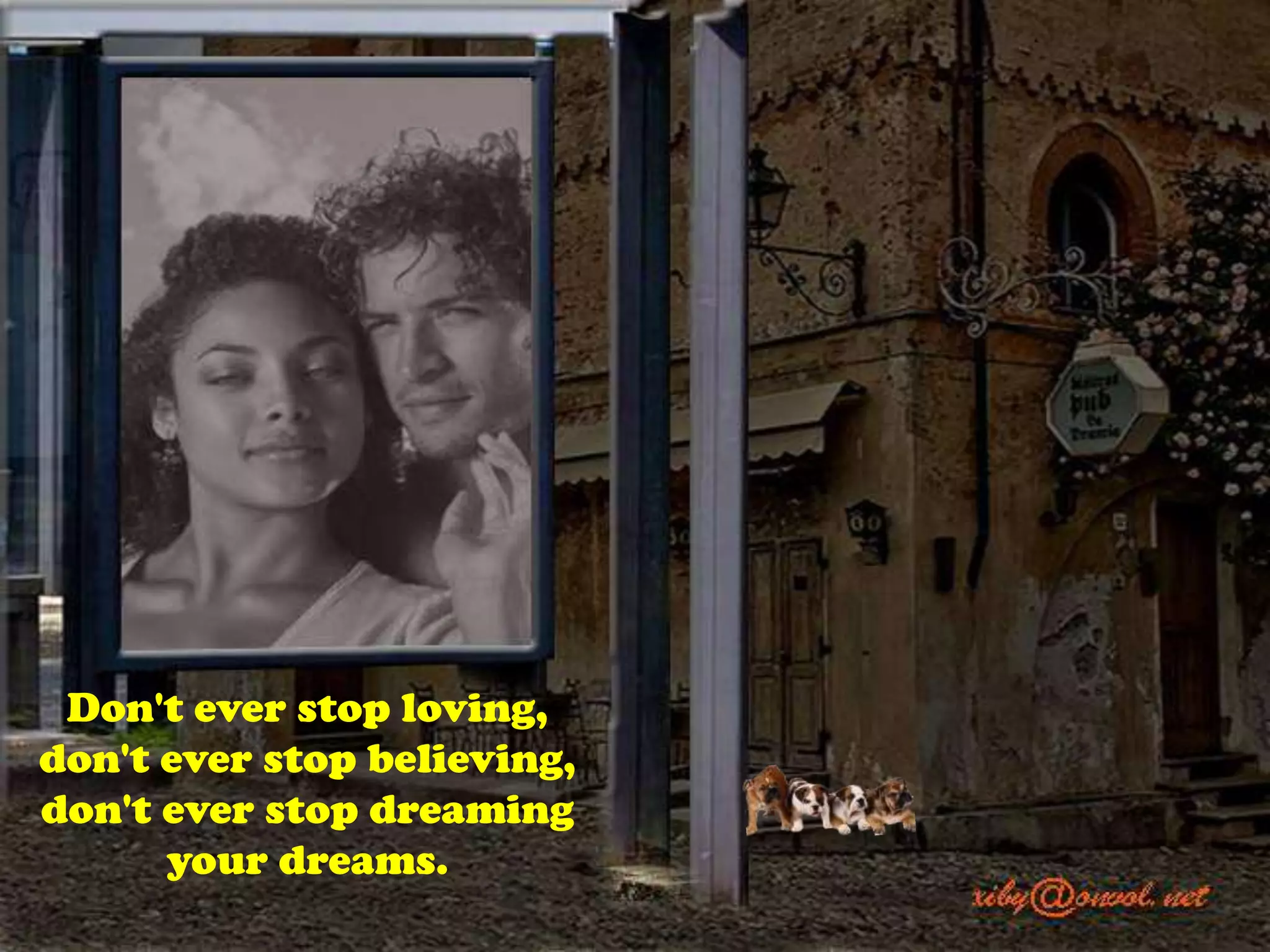 Don't ever stop loving,don't ever stop believing,don't ever stop dreaming your dreams.