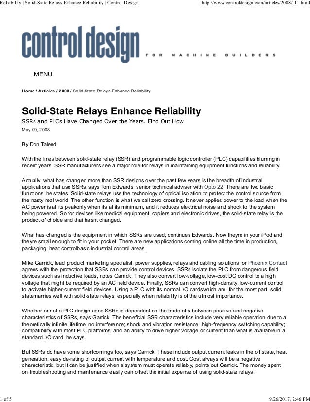 SolidState Relays Enhance Reliability