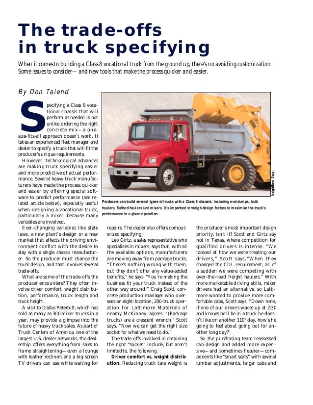 The TradeOffs in Truck Specifying